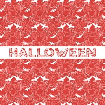 Halloween vector seamless pattern with web and bat Stock Illustration