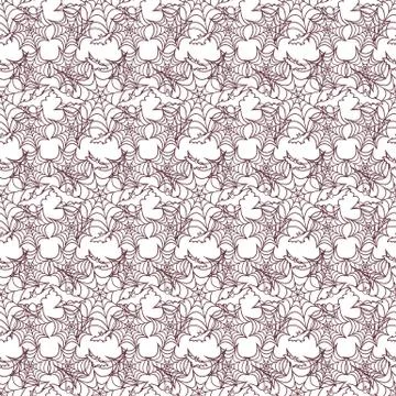 Halloween vector seamless pattern with web and bat Stock Illustration