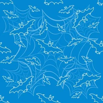 Halloween vector seamless pattern with web and bat Stock Illustration
