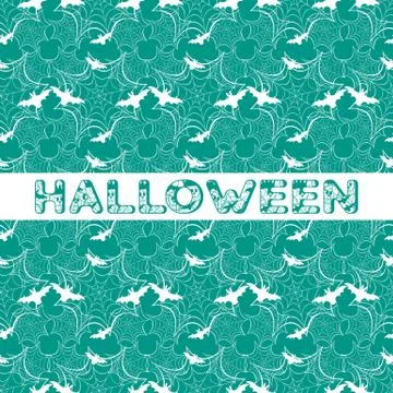 Halloween vector seamless pattern with web and bat Stock Illustration