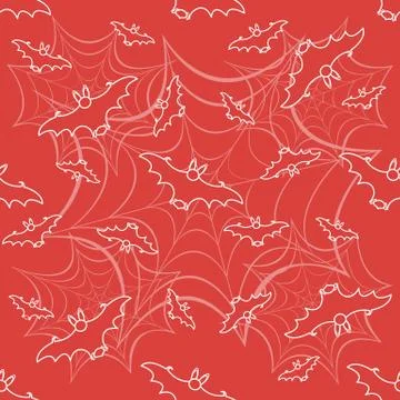 Halloween vector seamless pattern with web and bat Stock Illustration