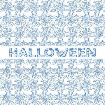 Halloween vector seamless pattern with web and bat Stock Illustration