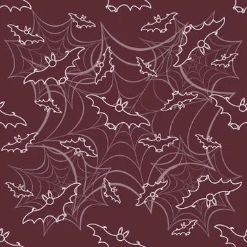 Halloween vector seamless pattern with web and bat Stock Illustration