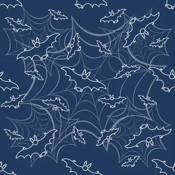 Halloween vector seamless pattern with web and bat Stock Illustration