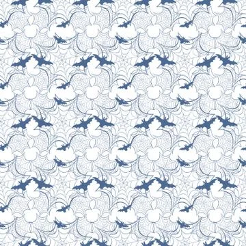 Halloween vector seamless pattern with web and bat Stock Illustration