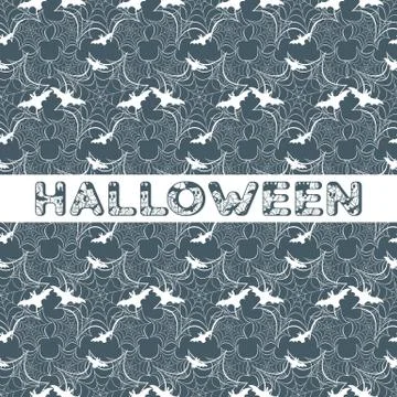 Halloween vector seamless pattern with web and bat Illustrazione stock