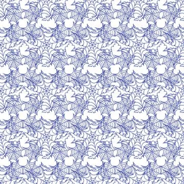 Halloween vector seamless pattern with web and bat Stock Illustration