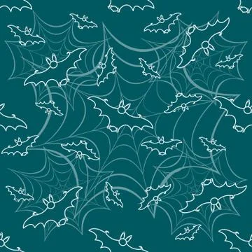 Halloween vector seamless pattern with web and bat Illustrazione stock