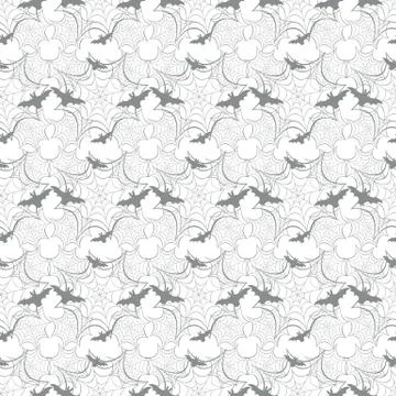 Halloween vector seamless pattern with web and bat Stock Illustration