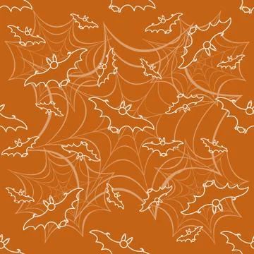 Halloween vector seamless pattern with web and bat Illustrazione stock