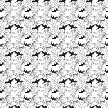 Halloween vector seamless pattern with web and bat 스톡 일러스트