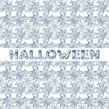 Halloween vector seamless pattern with web and bat Stock Illustration
