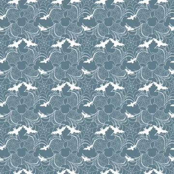 Halloween vector seamless pattern with web and bat Stock Illustration