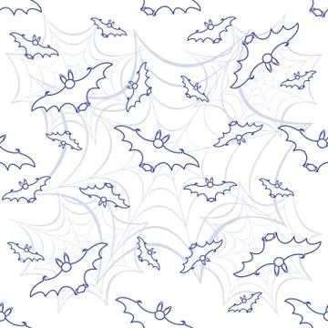 Halloween vector seamless pattern with web and bat Stock Illustration