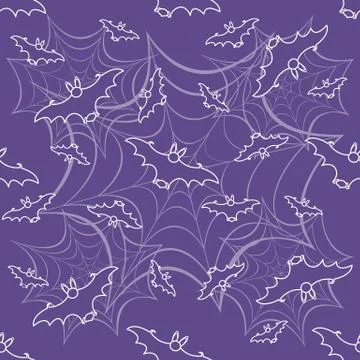 Halloween vector seamless pattern with web and bat Stock Illustration