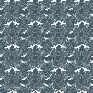 Halloween vector seamless pattern with web and bat Stock Illustration