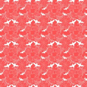 Halloween vector seamless pattern with web and bat Stock Illustration