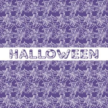Halloween vector seamless pattern with web and bat Stock Illustration