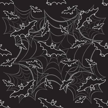 Halloween vector seamless pattern with web and bat Stock Illustration