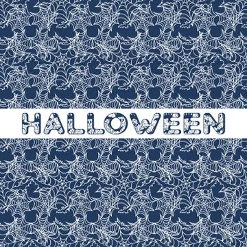 Halloween vector seamless pattern with web and bat Illustrazione stock