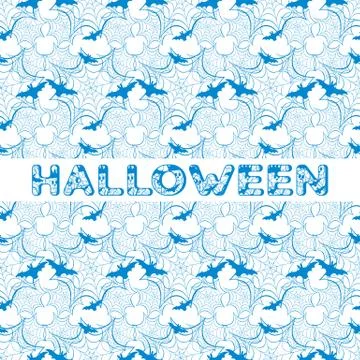 Halloween vector seamless pattern with web and bat Stock Illustration