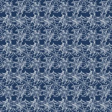 Halloween vector seamless pattern with web and bat Illustrazione stock