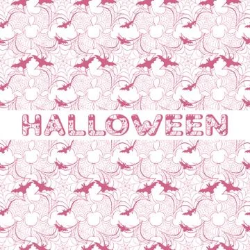Halloween vector seamless pattern with web and bat Stock Illustration