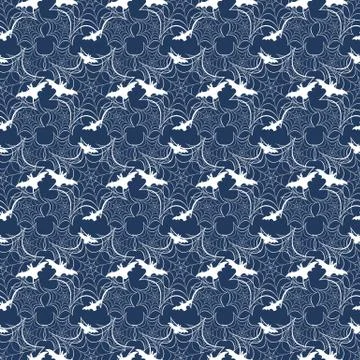 Halloween vector seamless pattern with web and bat Stock Illustration