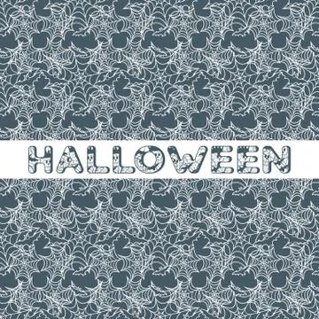 Halloween vector seamless pattern with web and bat Stock Illustration