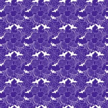 Halloween vector seamless pattern with web and bat Illustrazione stock