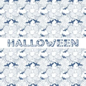 Halloween vector seamless pattern with web and bat Stock Illustration