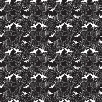 Halloween vector seamless pattern with web and bat Stock Illustration
