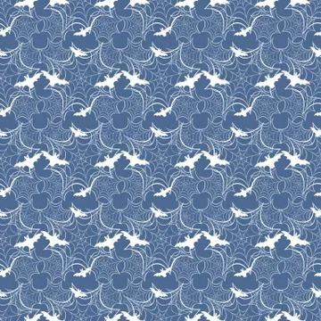 Halloween vector seamless pattern with web and bat Illustrazione stock
