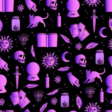 Halloween vector seamless pattern witchcraft drawing Illustrazione stock