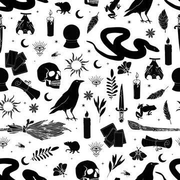 Halloween vector seamless pattern witchcraft drawing Illustrazione stock