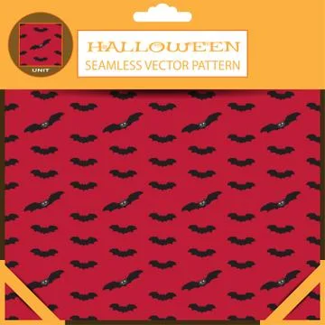 Halloween vector seamless patterns with bats on the red background in the pac Stock Illustration