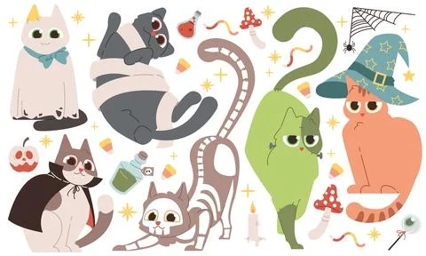 Halloween vector set with cats. Stock Illustration