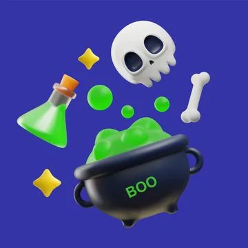 Halloween vector set of decorative elements in realistic 3d style, skull and Stock Illustration