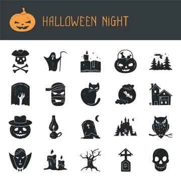 Halloween vector set of modern simple retro-style icons Illustrazione stock