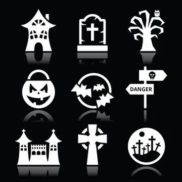 Halloween vector white icons set on black Stock Illustration