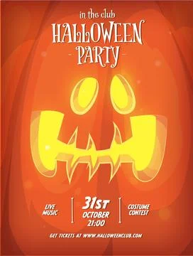 Halloween vertical background with cute orange pumpkin. Halloween party flyer or Stock Illustration