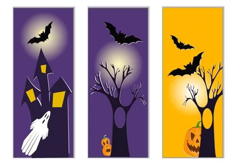 Halloween vertical banners set. Leaflets, flyers, party invitations, advertising Stock Illustration