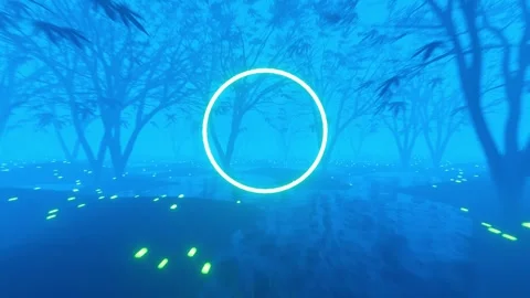 Halloween VJ Loop tunnel through a gloomy foggy forest. Circle in the middle Stock Footage 247554005