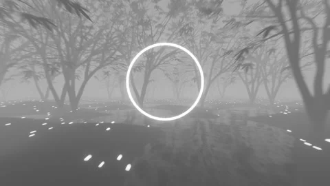 Halloween VJ Loop tunnel through a gloomy foggy forest. Circle in the middle Stock Footage 248825031