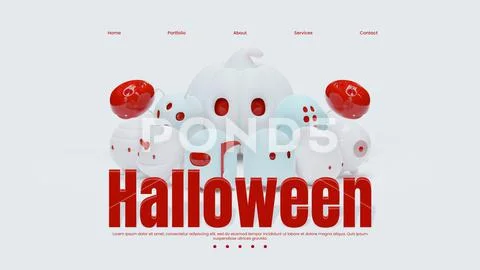 Halloween Web Page Template With 3D Rendering Illustration Modello PSD