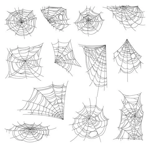 Halloween web, spiderweb and cobweb isolated set Stock Illustration