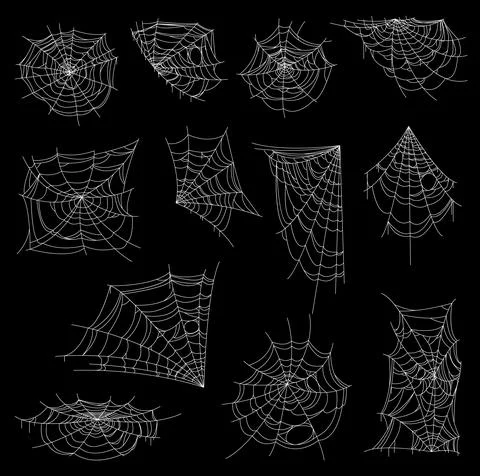 Halloween web, spiderweb or cobweb vector set Stock Illustration