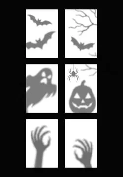 Halloween window silhouettes, spooky ghost shadows Stock Illustration