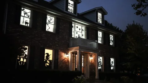 Halloween windows in silhouettes, high quality video Stock Footage 330981480