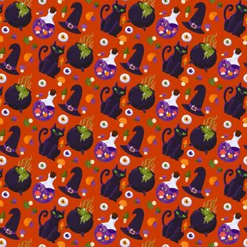 Halloween witch accessory seamless pattern vector Stock Illustration